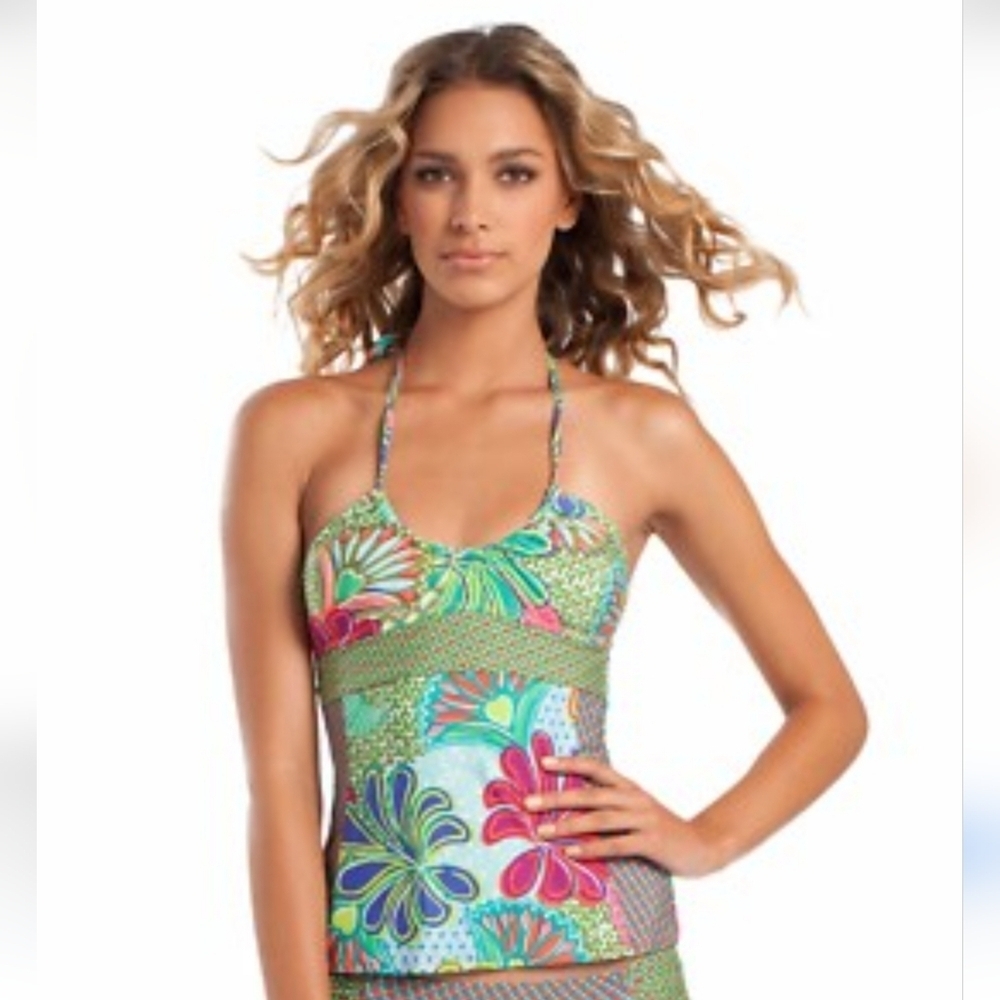 Trina Turk floral print tie neck swimsuit top